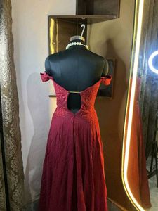 Lace Elegant Maroon Off-Shoulder Maxi Dress