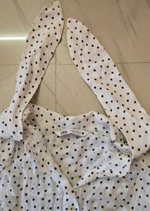 Zara Polka Dot Tie-Neck Top