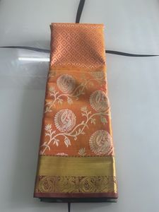 Orange And Green Blouse Pattu Banarasi Silk