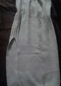 Ribbed Long Gray Skirt with Slit