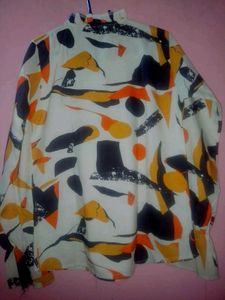 Abstract Print Ruffle Blouse