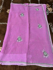 Pink Embroidered zari work heavy saree