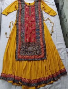 Ethnic Yellow Rajasthani Embroidery Design Gown