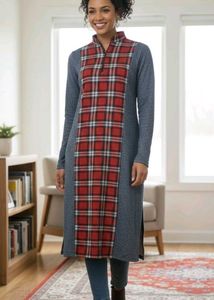 Red Plaid Long Sleeve woollen Dress