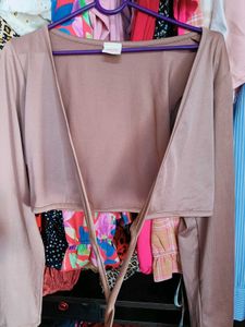 Nude Pink Cropped Tie-Front Cardigan Top