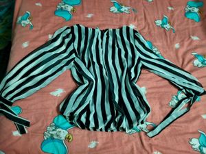 Striped Korean Blouson Top