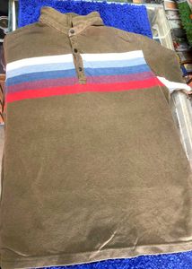 Striped Button Up Polo Shirt