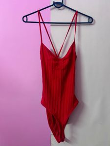 Red Ribbed Bodysuit