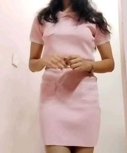 Korean Cute Pink Collared Top And Mini Skirt