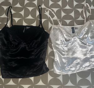 H&amp;M Lace Trimmed Satin Tops (Black &amp; White Both)