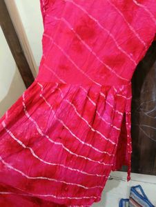 Red Embroidered Tie Die Kurta