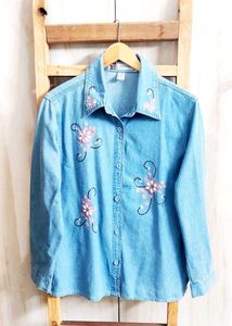 Denim Embroidery Work Shirt Size-42-XL