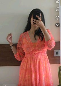 Orange Tiered Midi Dress