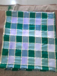 Green &amp; Blue Checkered Saree