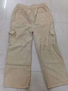 Beige Wide Leg Cargo Pants