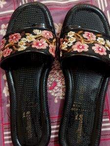 Floral Embroidered Slide Slippers