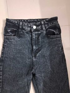 Acid Wash Jeans with Lace Hem
