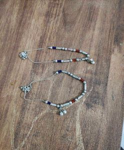 Silver Anklets with Colorful Beads