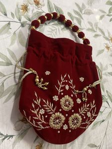 Elegant Maroon Velvet Potli Bag