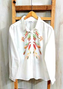 Embroidered White Cotton Shirt Size-46-48