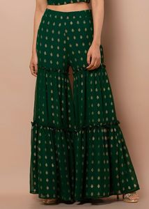 Emerald Green Crop Top &amp; Palazzo Set From Indya