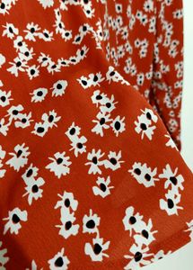 Rust Red Floral Button Up Sheer Top