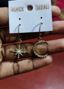 Golden Moon And Star Hoop Earrings