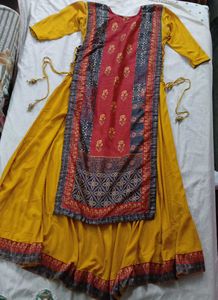Rajasthani Embroidery Design Yellow Gown