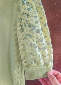 Sage Green Lace Sleeve Top