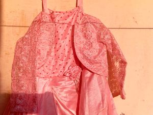 Hot Pink Gown For Girls With Detachable Shrug