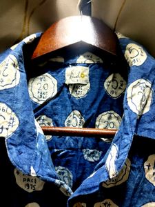 Vintage Coins Print Blue Cotton Half Sleeve Shirt