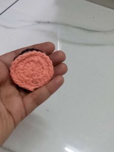 Handmade Crochet Cream Biscuit Keychain.