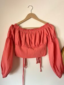 Coral Off-the-Shoulder Crop Top
