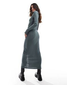 Ribbed Button-Down Midi Dress