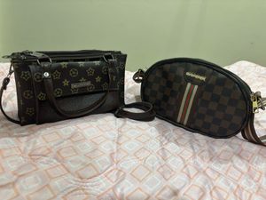 2 Set Of Sling Bags - Brown Patterned Crossbody Ba