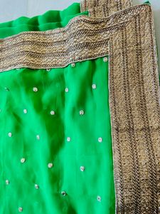 Green Saree With Golden Heavy Border
