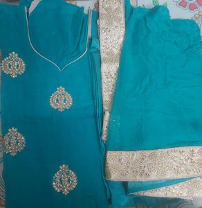 Teal &amp; Gold Embroidered Suit