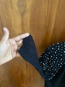 Pearl Studded Black Sweat Shirt
