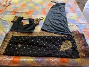 Heavily Embroidered Fabric Saree  With Blouse