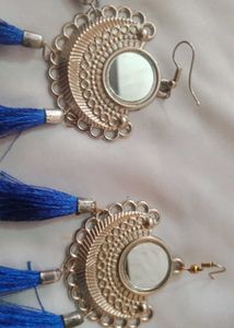 Blue Tassel Mirror Earrings