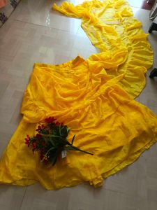 Vibrant Yellow Ruffled Skirt &amp; Dupatta Set
