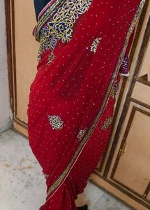 Elegant Red Embellished Saree ♥️