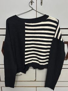 Black & White Striped Crop Sweater