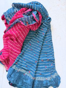 Unused Teal Blue Pure Bandhani saree