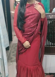 lehnga saree maroon