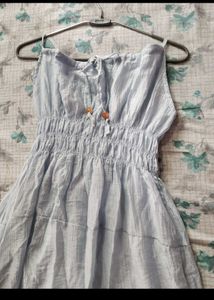 blue gathered dress