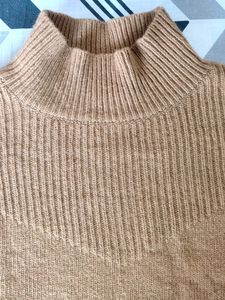 Brown Ribbed Mock Neck Sweater