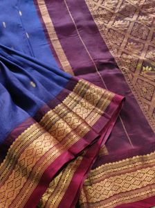 Blue And Brown Silk Saree