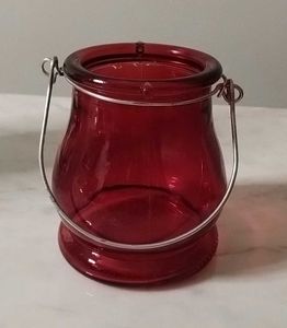Red Glass Tea Light Candle Holder with Handle