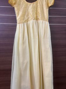 Cream Colour Satin Yoke With Georgette Anarkali